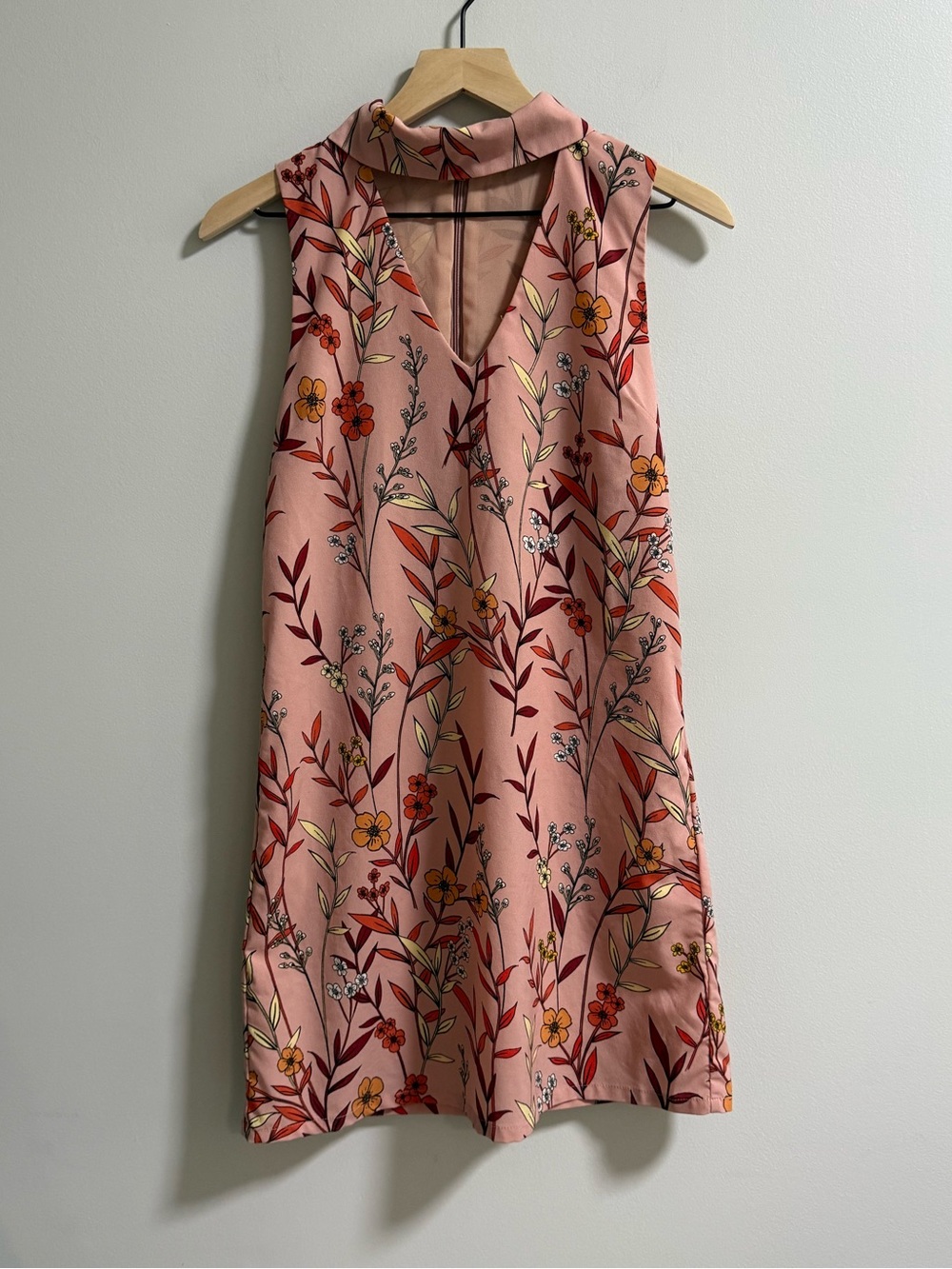 Glamorous Pink Floral Choker Neck Mini Dress